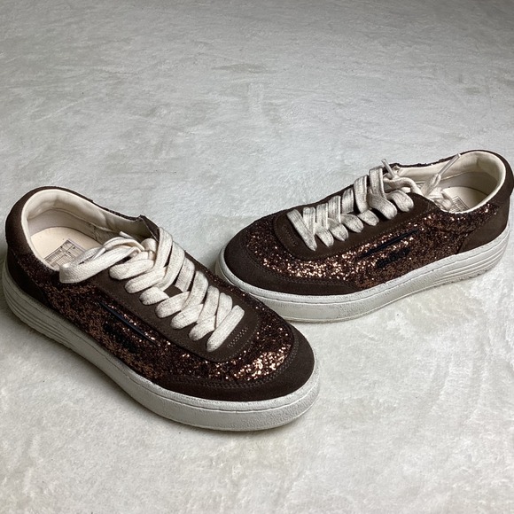 Ghoud Shoes - Ghoud Venice Low‑Top Sneakers, Chocolate Brown Glitter/Suede, EU 36, Italian
